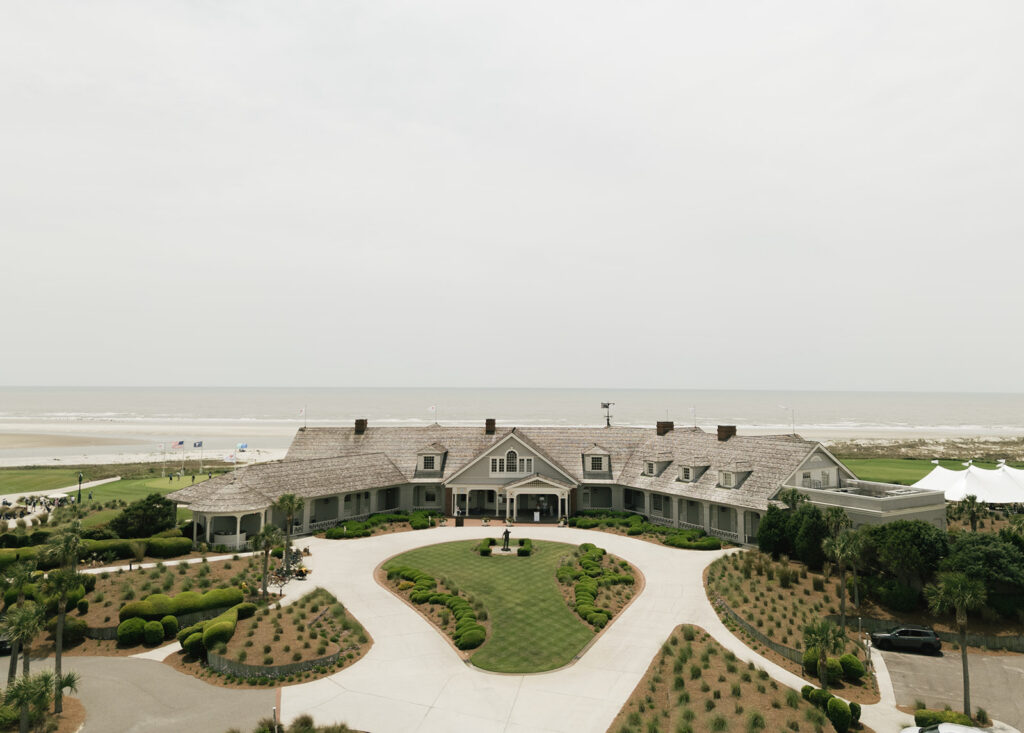 Oceanfront ceremony setup at The Ocean Course, a Kiawah Island wedding venue